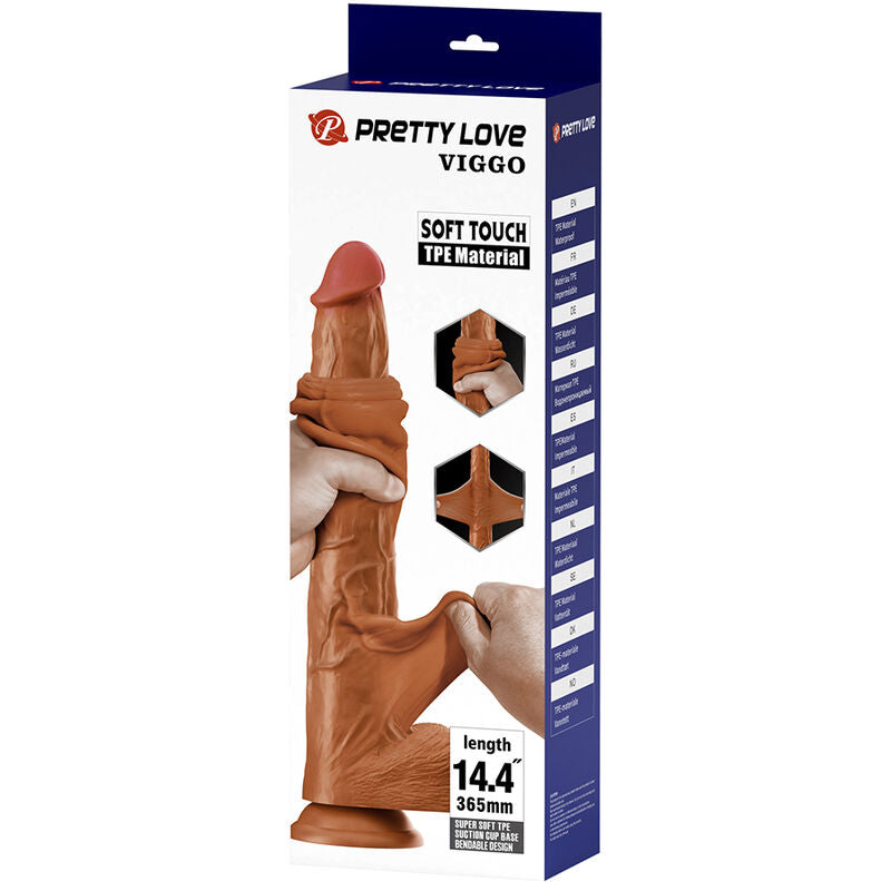 PRETTY LOVE - VIGGO DILDO REALISTA DE TOQUE SUAVE COM PELE DESLIZANTE 36,5 CM CASTANHO