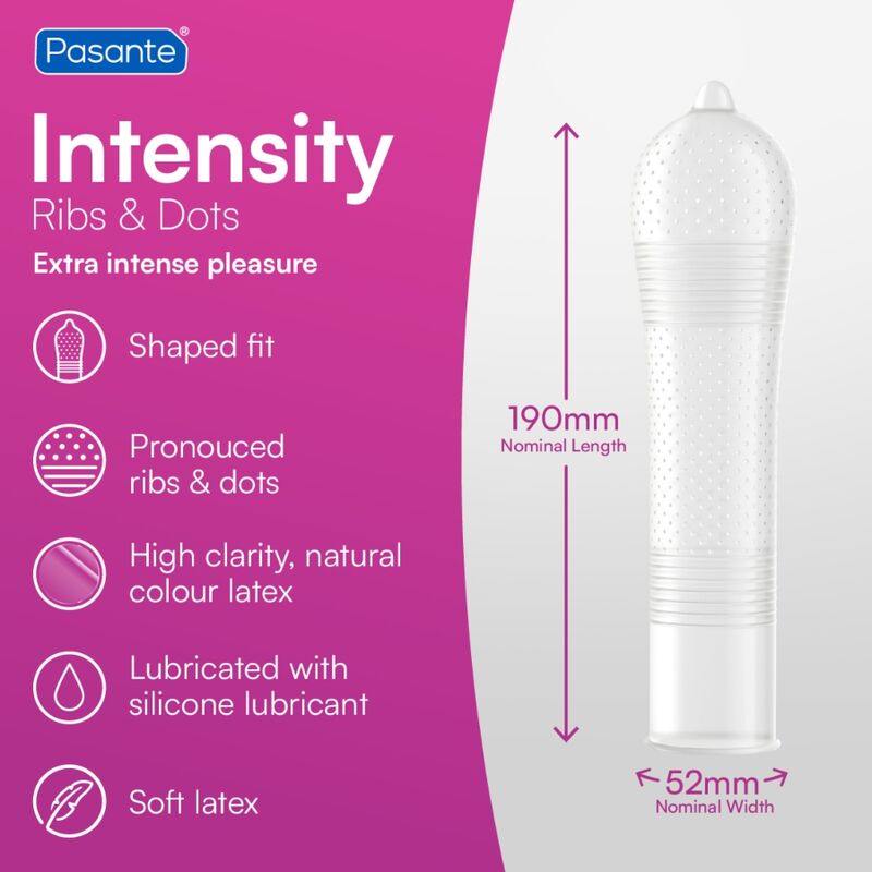 PASANTE - RIBS & DOTS PRESERVATIVOS INTENSITY 144 UNIDADES (BOLSA)