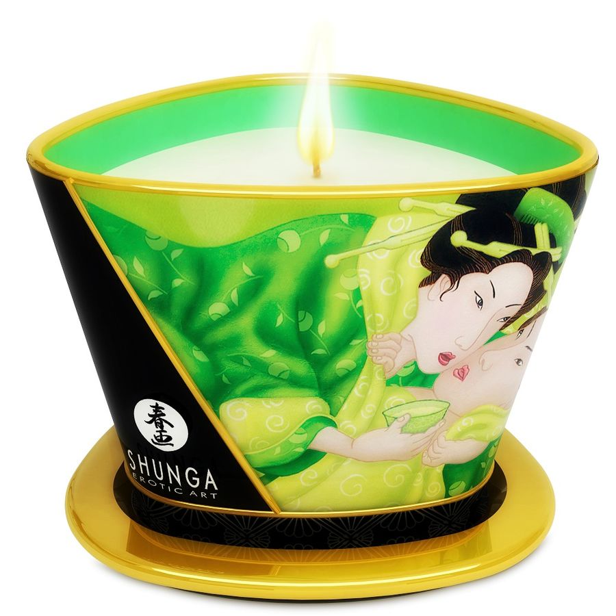 SHUNGA - MINI CARESS BY CANDLELIGHT GREEN TEA MASSAGE CANDLE 170 ML