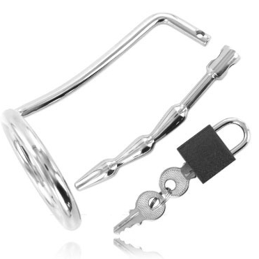 METAL HARD - TESTICLE RING WITH URETHRAL PLUG CHASTITY