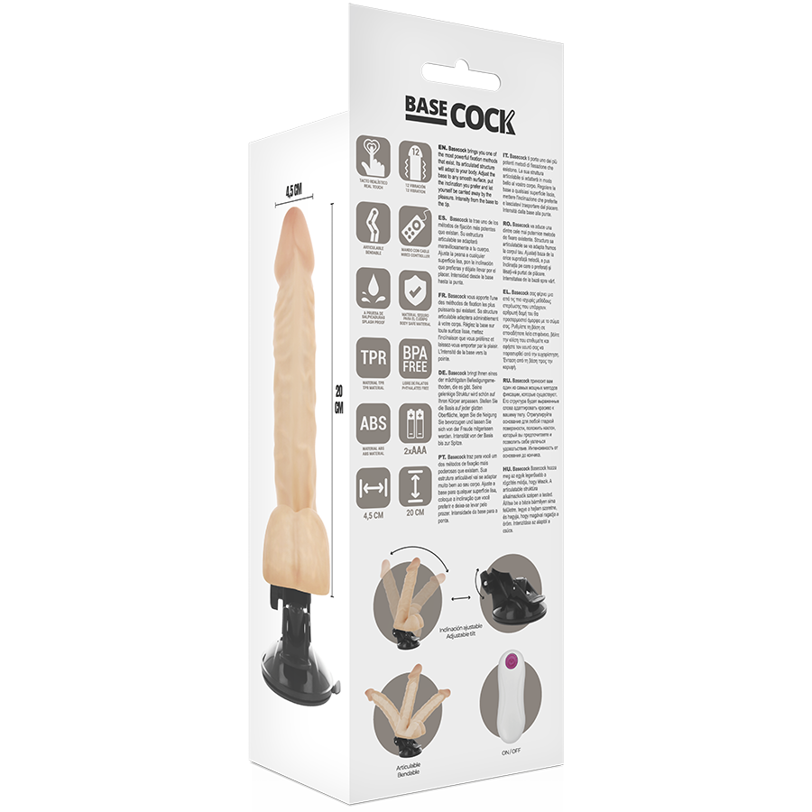 BASECOCK - ARTICULABLE REALISTIC VIBRATOR NATURAL REMOTE CONTROL 20 CM -OR- 4.5 CM