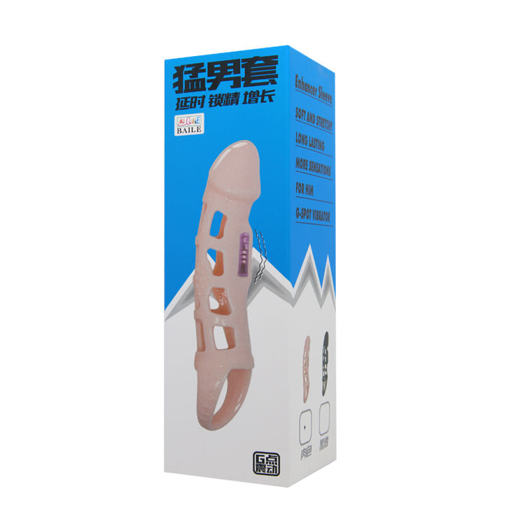 BAILE - FUNDA EXTENSORA PENE CON VIBRACIÓN Y STRAP NATURAL 13.5 CM