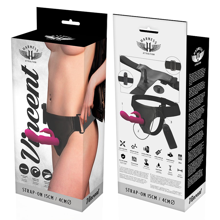 HARNESS ATTRACTION - ARNÊS VIBRADOR RABBIT VINCENT 15 CM -OU- 4 CM
