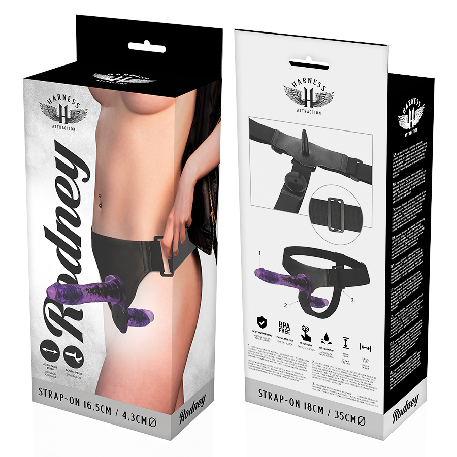 ARNÉS DE ATRAÇÃO - RODNEY DUPLA PENETRAÇÃO VIBRADOR 18 CM -O- 3.5 CM