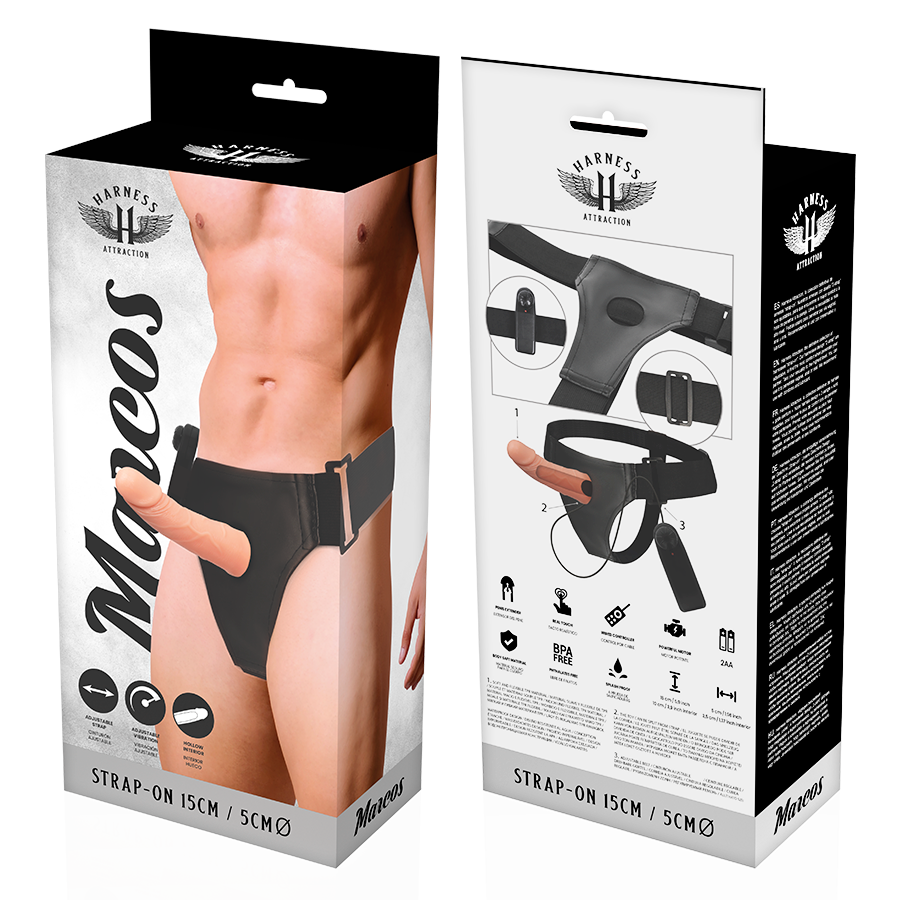HARNESS ATTRACTION - ARNÉS HUECO MARCOS CON VIBRADOR 15 CM -O- 5 CM