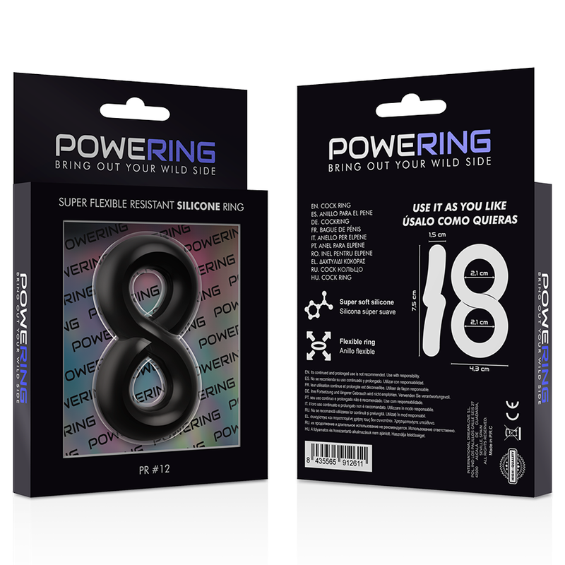 POWERING - SUPER FLEXIBLE Y RESISTENTE ANILLO PENE Y TESTÍCULOS PR12 NEGRO