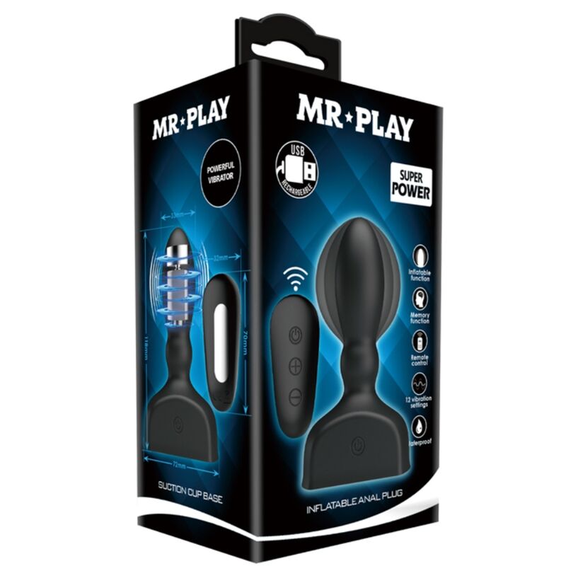 MR PLAY - PLUG ANAL INFLÁVEL PRETO CONTROLO REMOTO
