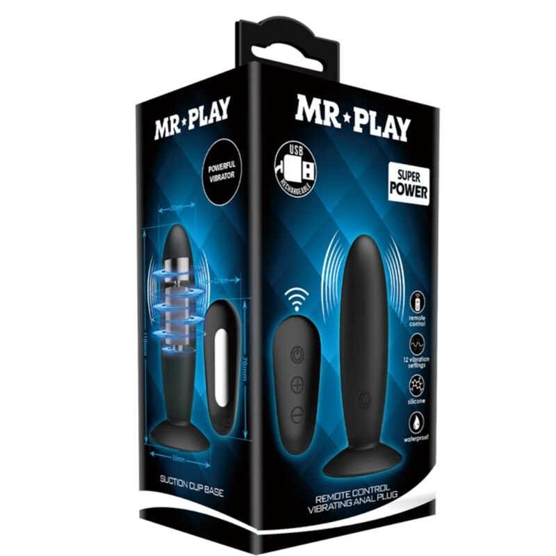 MR PLAY - VIBRATING ANAL PLUG BLACK REMOTE CONTROL
