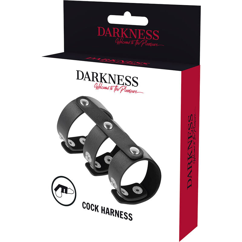 DARKNESS - ANEL DUPLO AJUSTÁVEL PARA PÉNIS E TESTÍCULOS EM CABEDAL