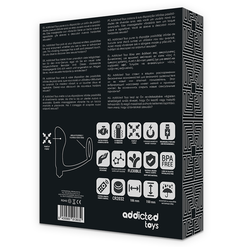 Joguines addictes: anell de penis amb un connector remot anal recarregable
