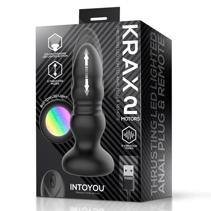 INTOYOU - KRAX PLUG ANAL CON VIBRACIÓN, THRUSTING Y LUZ LED CON CONTROL REMOTO