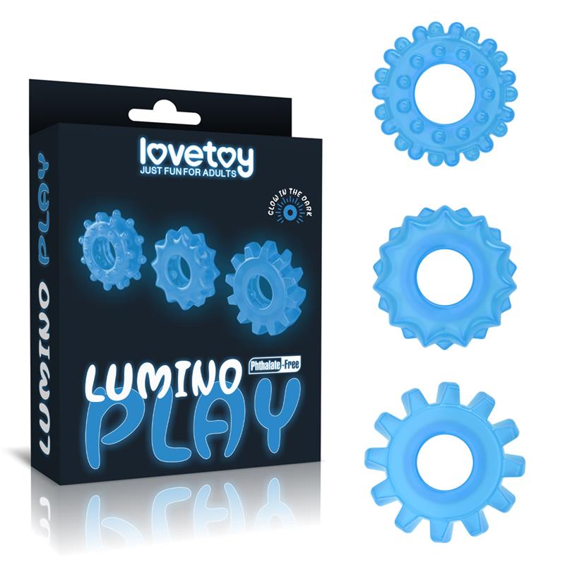 LOVETOY - LUMINO PLAY SET 3 ANILLOS PARA EL PENE LUZ AZUL