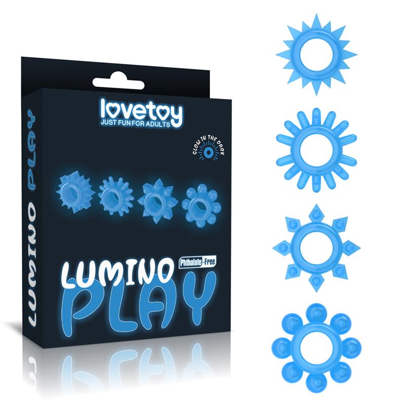 LOVETOY - LUMINO PLAY SET 4 ANILLO PARA EL PENE LUZ AZUL