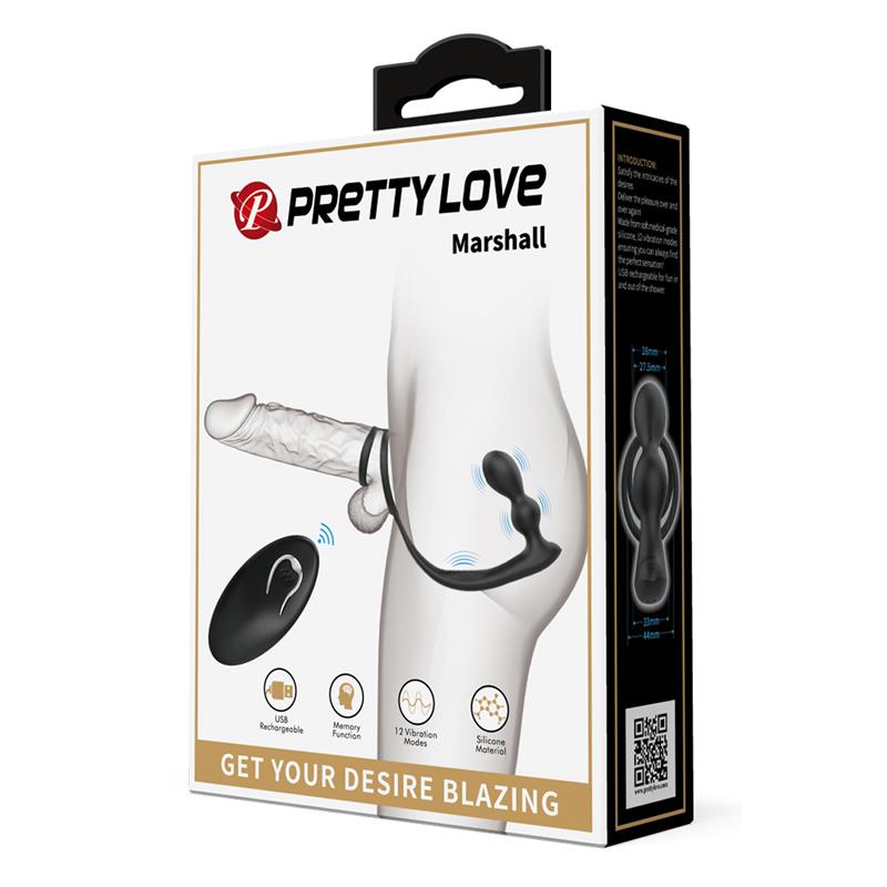 PRETTYLOVE - MARSHALL PLUG ANAL CON VIBRACIÓN Y ANILLO PARA EL PENE Y TESTÍCULOS
