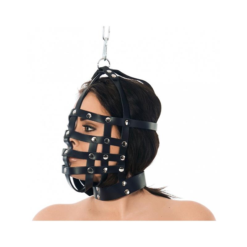 BONDAGE PLAY - MÁSCARA EM PELE EM FORMA DE AÇAIM AJUSTÁVEL