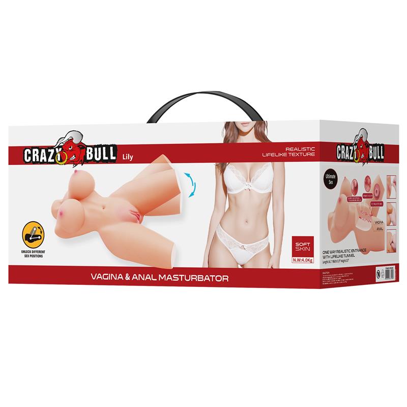 CRAZY BULL - LILY TORSO FEMENINO REALISTA VAGINA Y ANAL 4 KG