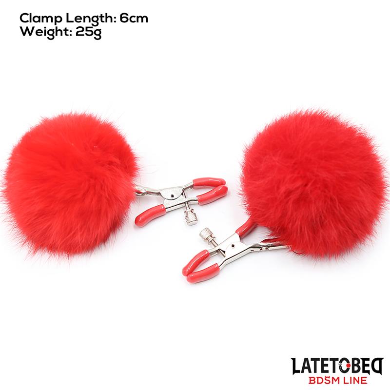 LATETOBED BDSM LINE - PINZAS PARA PEZONES AJUSTABLES CON POMPÓN