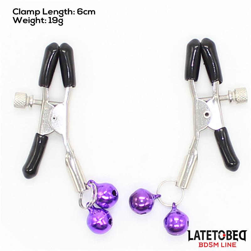 LATETOBED BDSM LINE - PINZAS PARA PEZONES CON CASCABELES PÚRPURA