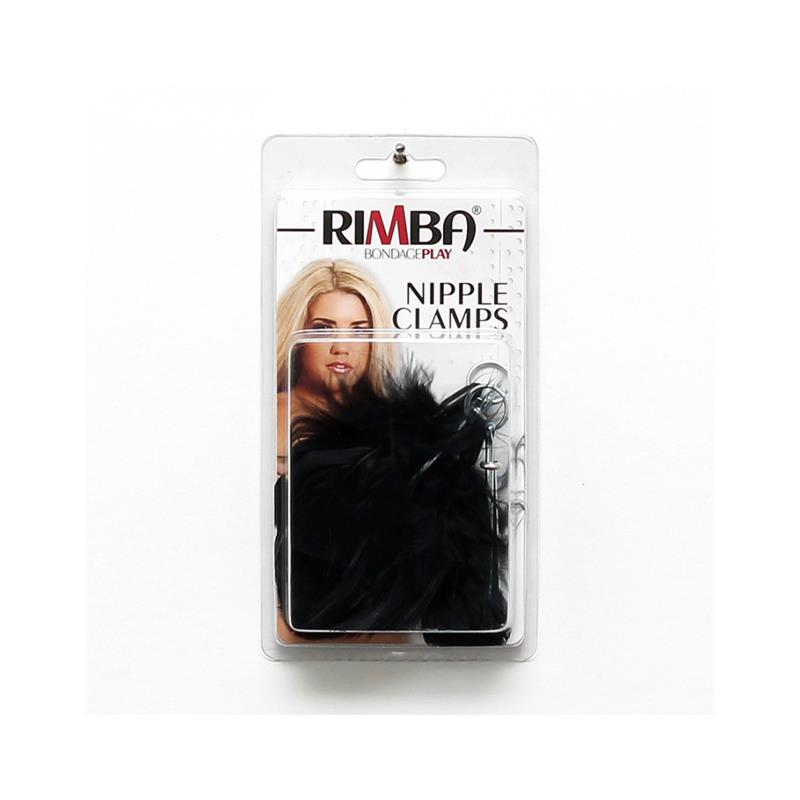 BONDAGE PLAY - PINZAS PARA PEZONES CON PLUMAS NEGRAS AJUSTABLES