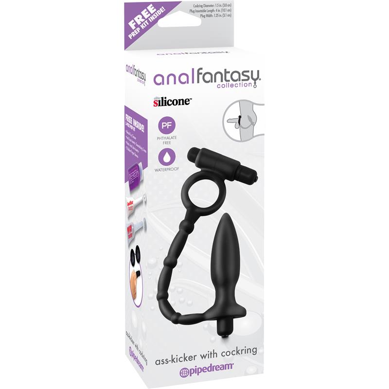 ANAL FANTASY COLLECT. - PLUG ANAL CON CADENA Y VIBRACIÓN ASS-KICKER NEGRO