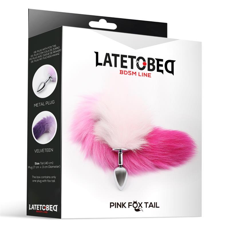 LATETOBED BDSM LINE - PLUG ANAL CON COLA DE ZORRO ROSA Y BLANCA TALLA S