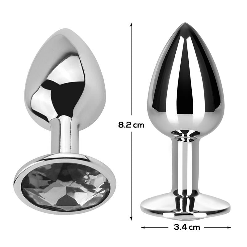 AFTERDARK - PLUG ANAL CON JOTA COLOR BLANCO DIAMANTE TALLA M ALUMINIO