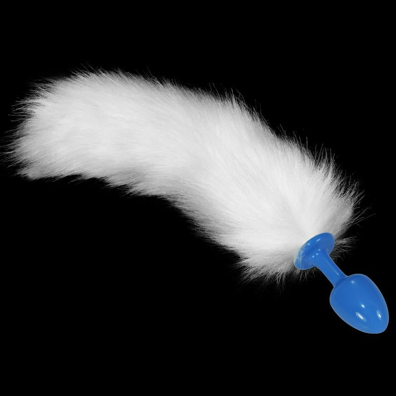 LOVETOY - PLUG ANAL DE METAL AZUL CON COLA BLANCA