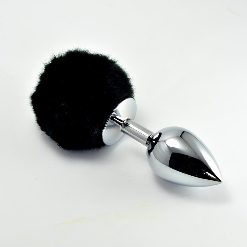 LOVETOY - PLUG ANAL DE METAL CON POMPON NEGRO TALLA S