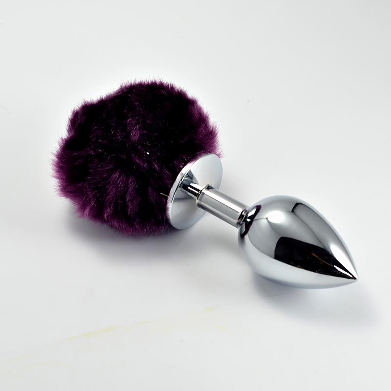 LOVETOY - PLUG ANAL DE METAL CON POMPON PÚRPURA TALLA L