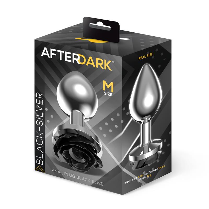 AFTERDARK - PLUG ANAL DE METAL CON ROSA NEGRA EN LA BASE TALLA M