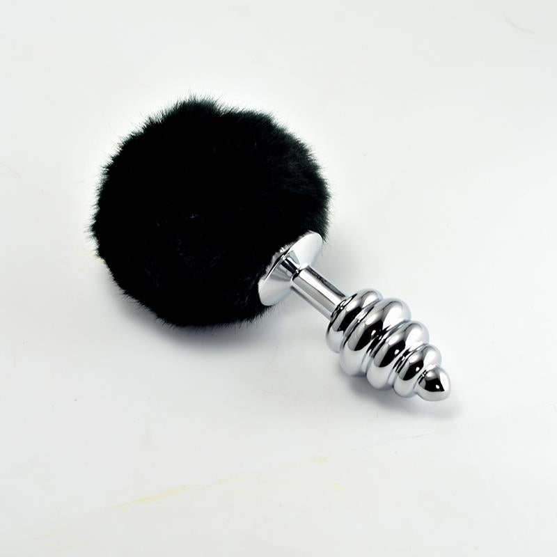LOVETOY - PLUG ANAL DE METAL EN ESPIRAL CON POMPON NEGRO