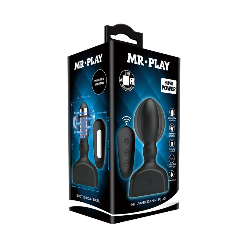 MR PLAY - PLUG ANAL HINCHABLE NEGRO CONTROL REMOTO
