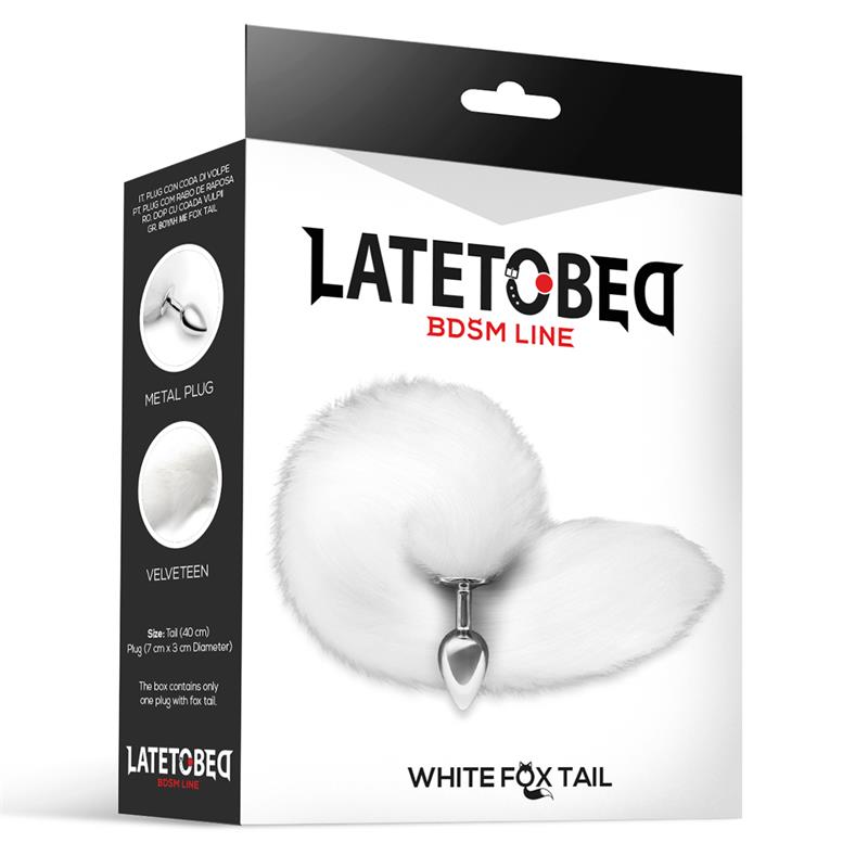 LATETOBED BDSM LINE - PLUG ANAL METAL CON COLA DE ZORRO SEDOSO 40 CM BLANCO