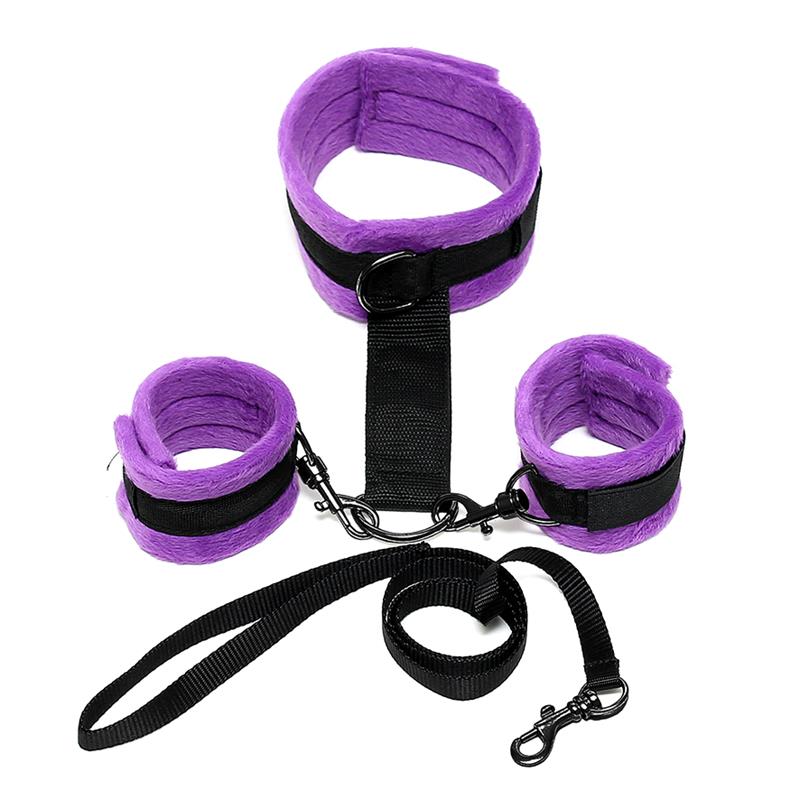 BONDAGE PLAY - COLLAR Y ESPOSAS DESMONTABLE PÚRPURA AJUSTABLE