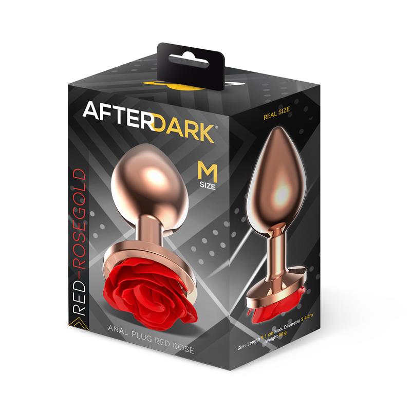 AFTERDARK - ROSE PLUG ANAL ORO ROSA CON ROSA ROJA EN LA BASE TALLA M