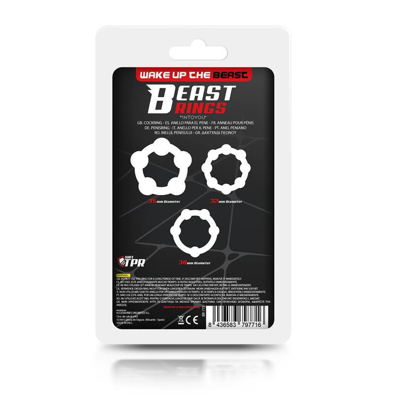 BEAST RINGS - SET 3 ANILLO PARA EL PENE BEADED FLEXIBLES NEGRO