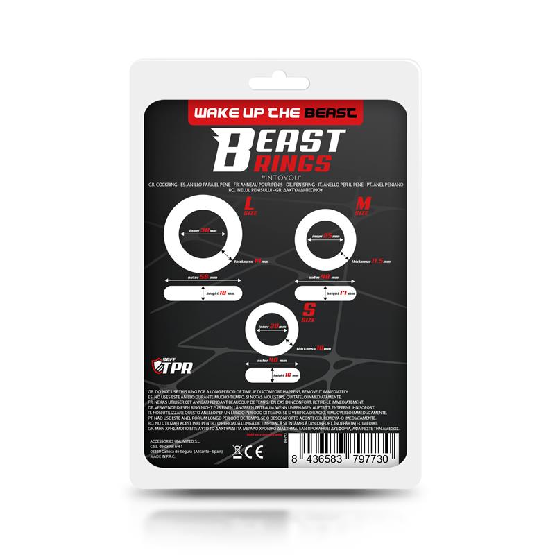 BEAST RINGS - SET 3 ANILLOS PARA EL PENE FLEXIBLES NEGROS