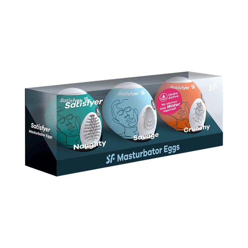 SATISFYER - SET 3 HUEVOS MASTURBADORES NAUGHTY, SAVAGE Y CRUNCH