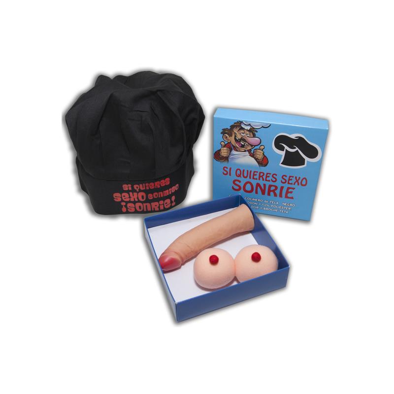 DIVERTY SEX - SET CAJA GORRO COCINERO, BROCHE TETA Y ESTIMULADOR