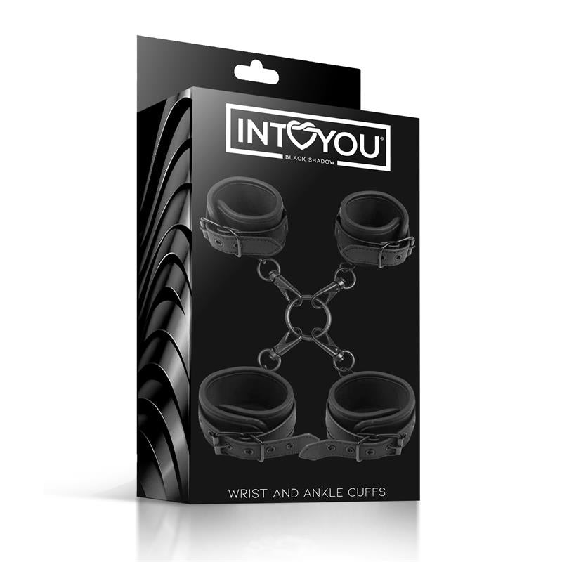 INTOYOU BLACK SHADOW - SET DE ESPOSAS PARA TOBILLOS Y MUÑECAS CUERO VEGANO