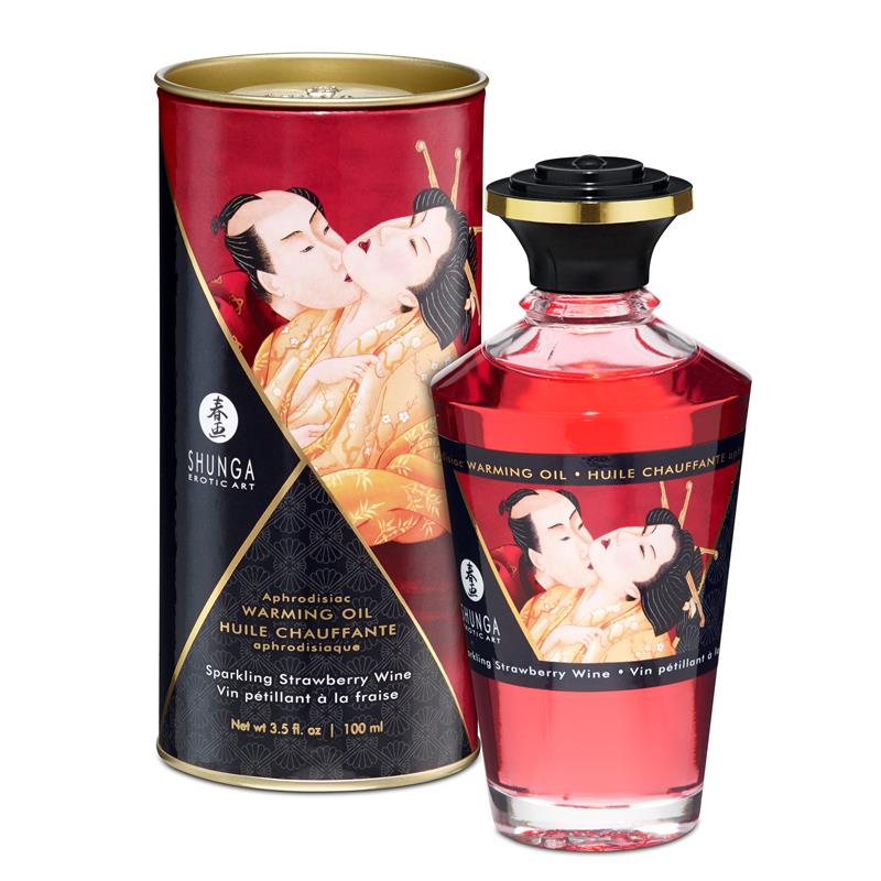 SHUNGA - ACEITE DE MASAJE EFECTO CALOR AROMA VINO ESPUMOSO DE FRESA