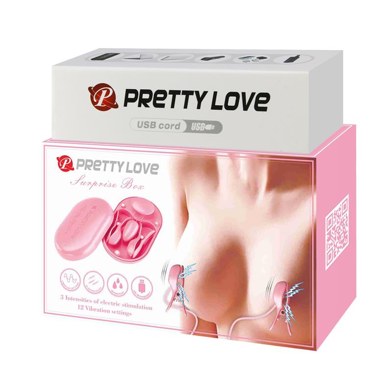 PRETTYLOVE - SURPRISE BOX HUEVO VIBRADOR Y PINZAS PARA PEZONES CON ELECTRO ESTIMULACIÓN ROSA