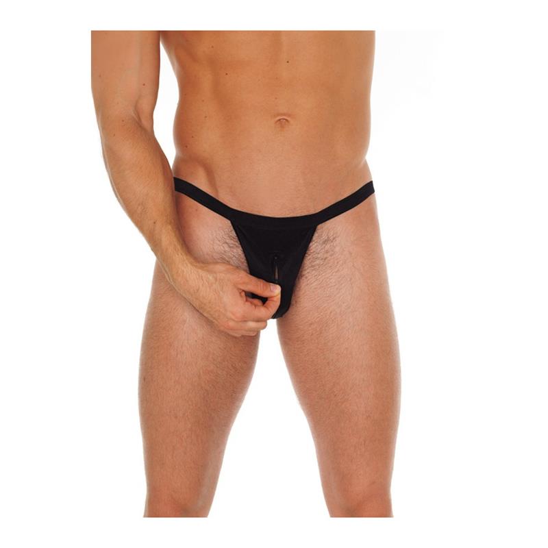 AMORABLE - TANGA CON CREMALLERA NEGRO TALLA ÚNICA