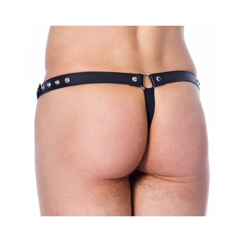 BONDAGE PLAY - TANGA DE CUERO AJUSTABLE CON TACHUELAS
