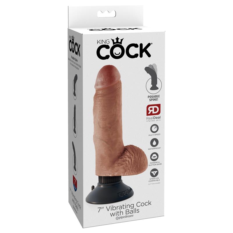 KING COCK - VIBRADOR REALISTA Y TESTICULOS 7 BRONCEADO