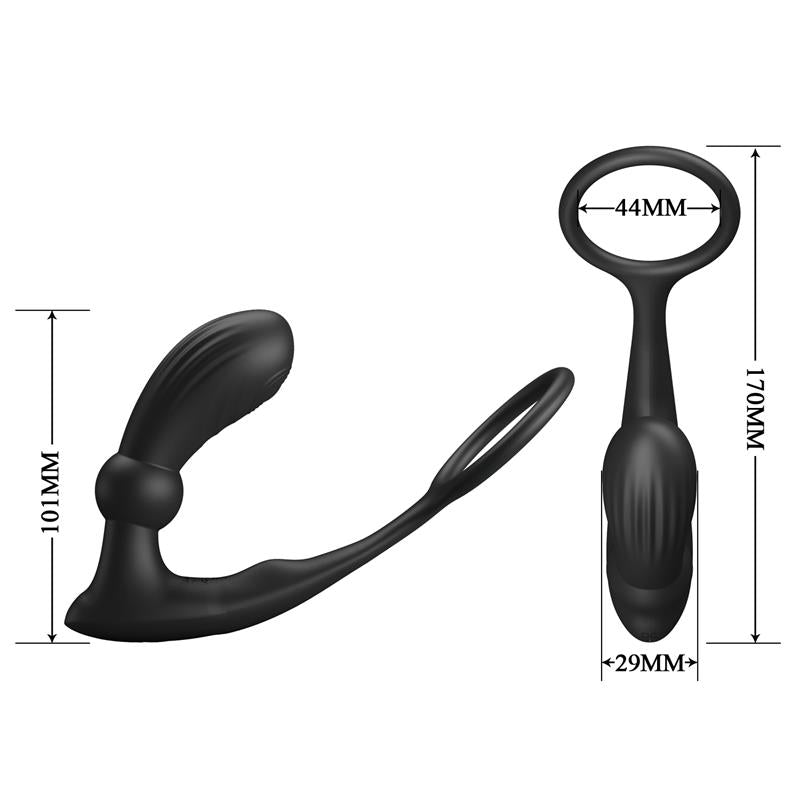 PRETTYLOVE - WARREN PLUG ANAL Y ANILLO PARA EL PENE CON VIBRACIÓN Y PULSACIÓN A CONTROL REMOTO