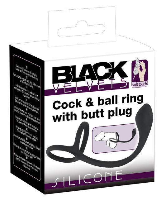 BLACK VELVETS - COCK & BALL RING WITH BUTT PLUG
