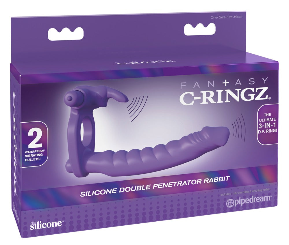 FANTASY C-RINGZ - SILICONE DOUBLE PENETRATOR RABBIT