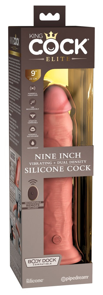 KING COCK ELITE - 9" VIBRATING + DUAL DENSITY SILICONE COCK WITH REMOTE