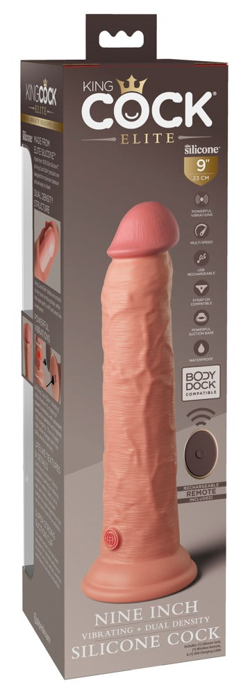 KING COCK ELITE - 9" VIBRATING + DUAL DENSITY SILICONE COCK WITH REMOTE